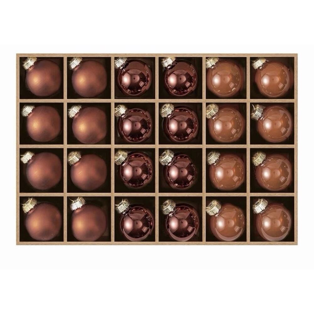 WDS WONDROUS Brown Glass Christmas Ball Ornaments - Set of 24 Mini- 1.18"